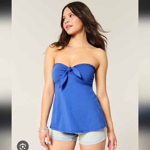 Hollister Tops - Hollister Easy Strapless Tie-bust Babydoll Top in Blue Size Large